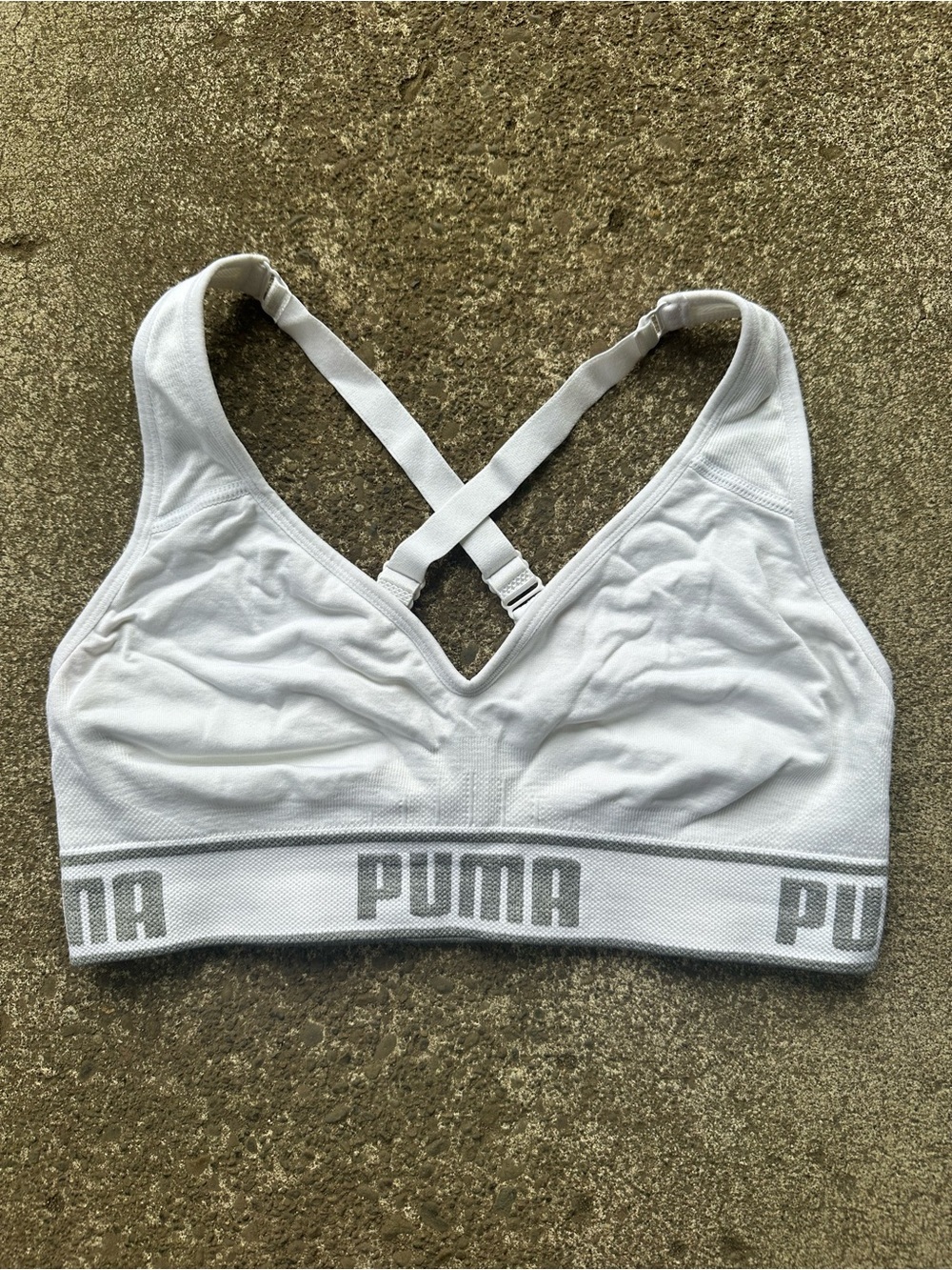 Puma White Seamless Crossback Racerback Sports Bra